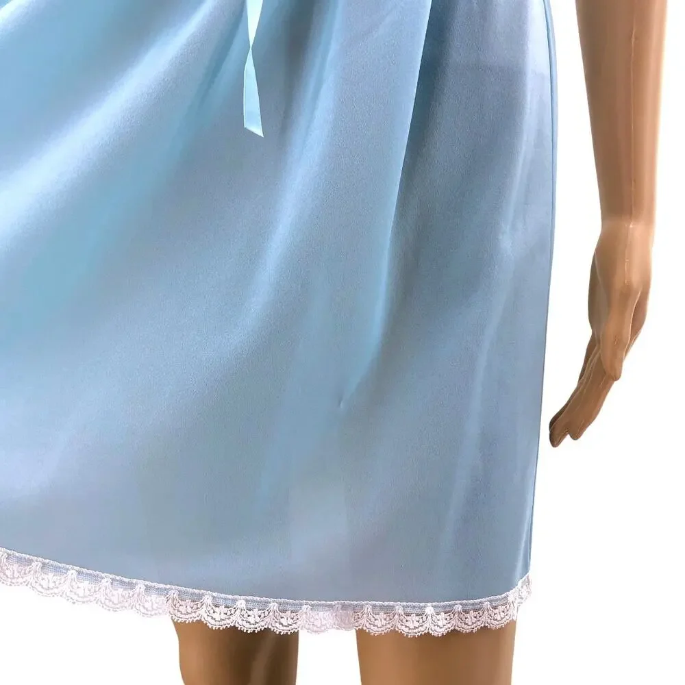 Van Raalte XS USA VINTAGE Blue Nylon Sleeveless Eyelet Lace Babydoll Night Gown - Picture 3 of 7